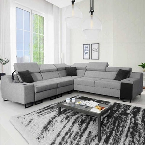 Ecksofa mit Schlaffunktion Alcamo III grau links funktionelles Ecksofa mit einer Schublade in der Seite zwei Behälter für Bettzeug