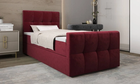 Boxspringbett Manhattan 90x200 dunkelrot Bett im modernen skandinavischen Stil mit gepolstertem Kopf- und Fußteil und Staukasten