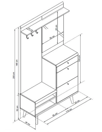 Kleiderschrank Primo 110 cm Eiche riviera / weiß modernes Design im skandinavischen Stil Kante mit Spezialfurnier veredelt