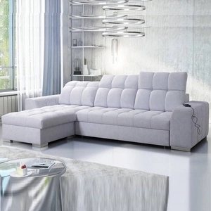 Ecksofa mit Schlaffunktion Luigi grau Esche links Ecksofa mit zwei Bettkästen Stoff mit einer interessanten Struktur