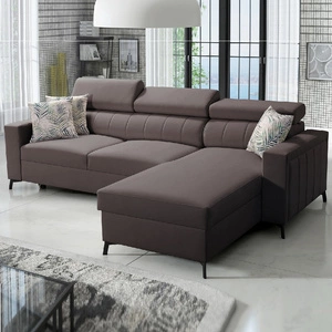 Ecksofa mit Schlaffunktion Savona braun rechte Ecke bequem und elegant mit verstellbaren Kopfstützen Ziernaht