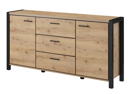 Kommode Aktiv 180 cm Eiche taurus/schwarz stylisches Design Kommode im Industriestil schwarze Metallgriffe