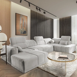 Ecksofa mit Schlaffunktion Cetara VI grau Esche links komfortables und stilvolles Ecksofa mit verschiebbaren Rückenlehnen