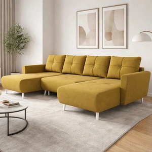 Ecksofa mit Schlaffunktion Felicie U Senfgelb stilvolles und elegantes Ecksofa das zu den skandinavischen Stilrichtungen passt