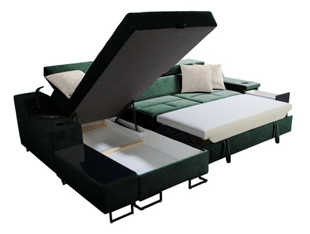 Ecksofa mit Schlaffunktion Alcamo grau-braun/weiß links elegantes Ecksofa mit einer ausziehbaren praktischen Schublade an der Seite des Möbels