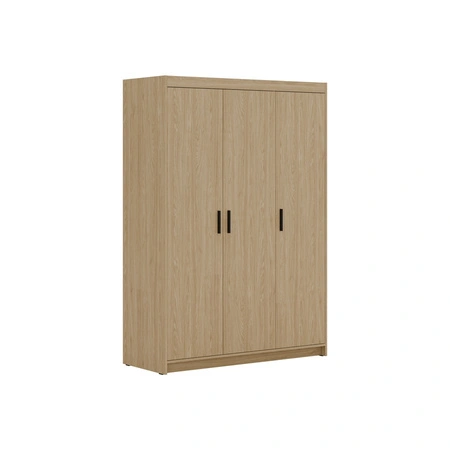 Kleiderschrank Rene 133 cm Eiche geölt Stilvoller Schlafzimmerschrank mit schlichtem klassischem Design Kontrastreiche schwarze Griffe