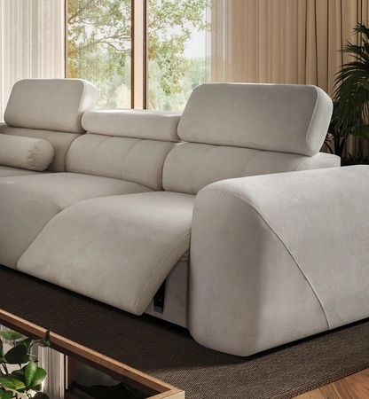 Ecksofa mit Schlaffunktion Cantare III Lux Lachs rechts stilvolles und bequemes Ecksofa für das Wohnzimmer mit hochklappbarer Fußstütze