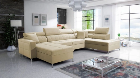 Ecksofa mit Schlaffunktion Nausa VI beige linke Seite stilvolles Ecksofa für Wohnzimmer mit komfortabler Verarbeitung weichen Samtstoff