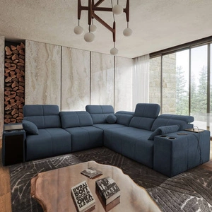 Ecksofa mit Schlaffunktion Tesalia III blau links bequemes Ecksofa mit verschiebbarer Rückenlehne zwei Container für Bettzeug