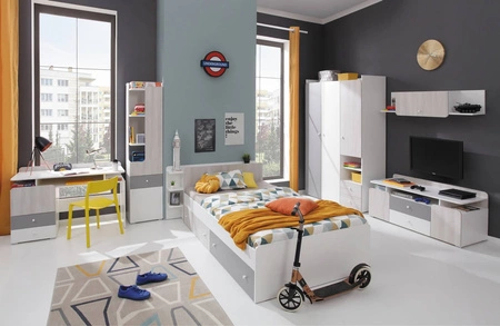 Möbel-Set Arona weiß / Eiche wilton weiß / grau ideal für ein Jugend- oder Kinderzimmer im trendigen Stil