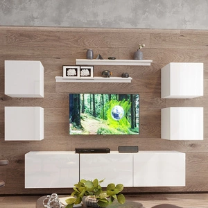 Aklion weiß / weiß glänzend Schrankwand extrem stilvolle Schrankwand für das Wohnzimmer optisch attraktiv und funktional