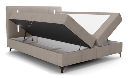 Boxspringbett Norco 160x200 dunkelbeige stilvolles Bett mit Staukasten Beleuchtung im Kopfteil fügt eine einzigartige Note