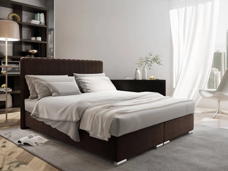 Boxspringbett Sarona 180x200 braun Bett im modernen skandinavischen Stil mit markantem Kopfteil