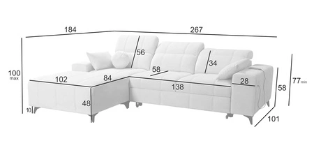 Ecksofa mit Schlaffunktion Penejos grau Esche links elegantes Ecksofa mit Bettzeugablage bequem verstellbare Kopfstützen