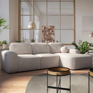 Ecksofa mit Schlaffunktion Arbon beige rechte Ecke modernes Design mit markanter Form weicher Stoff