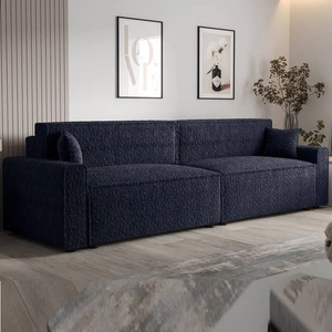 Klappsofa Brandon XL Bis navy blue moderner Designstoff mit ausgeprägter Schleifenoberfläche Bettzeugbehälter