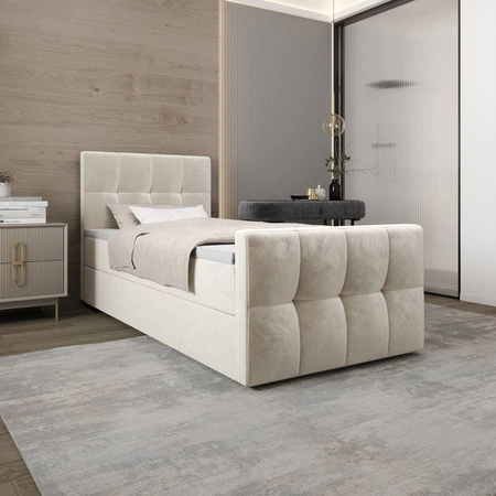 Boxspringbett Manhattan 90x200 beige Bett im modernen skandinavischen Stil mit gepolstertem Kopf- und Fußteil Bett mit Staukasten