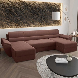Ecksofa mit Schlaffunktion Fogu U II Indisch rosa bequemes Ecksofa mit bequemen Armlehnen interessanter Designcontainer für Bettzeug