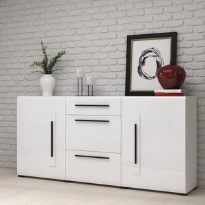 Kommode mit Schubladen Tulsa 180 cm weiß / weiß glänzend funktional ideal für moderne klassische und skandinavische Interieurs