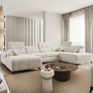 Ecksofa mit Schlaffunktion Penejos VI creme linke Seite stilvolles Ecksofa mit zwei Bettkästen strapazierfähiger Stoff