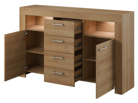 Kommode Neba 155 cm Eiche riviera modernes Möbeldesign Hochwertige Kommodenkante mit speziellem ABS-Furnier veredelt