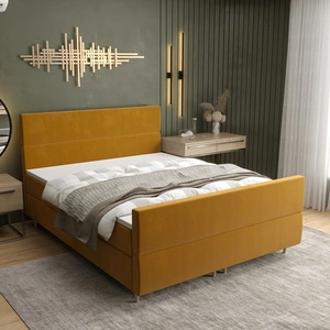 Boxspringbett Benet 180x200 Senfgelb moderner skandinavischer Stil mit charakteristischem Kopfteil Kontinentale Bett