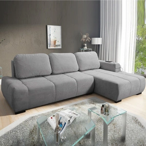 Ecksofa mit Schlaffunktion Gentle hellgrau rechts stilvolles Design Ecksofa-Bett zeichnet sich durch seine abgerundete Form aus