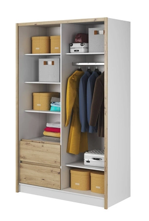 Cento Schiebeschrank 134 cm weiß / Eiche artisan modernes Design Kleiderschrank ideal für ein Schlafzimmer Kleiderschrank oder Flur