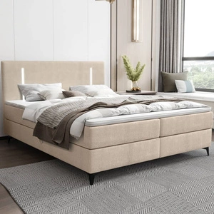 Boxspringbett Norco 160x200 beige stilvolles Bett mit Bettzeug Lagerung Beleuchtung im Kopfteil fügt eine einzigartige Note