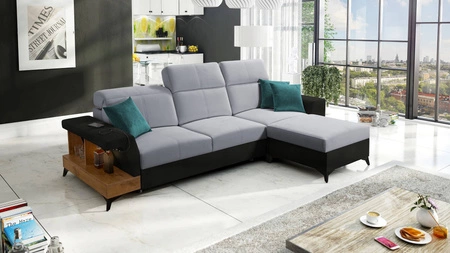 Ecksofa mit Schlaffunktion Bresso Esche grau / schwarz Ecksofa rechts mit praktischer Ablage in Eiche lancelot verstellbare Kopfstützen