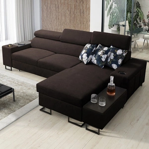 Ecksofa mit Schlaffunktion Flavio braun rechts bequemes elegantes Ecksofa mit einer seitlich zu öffnenden Verlängerungsstange im Möbel