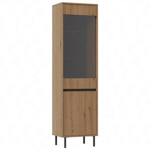 Schrank Osaka 56 cm Eiche evoke/schwarz eleganter Wohnzimmerschrank mit minimalistischem Design geschmackvolle geriffelte Front gehärtetes Glas