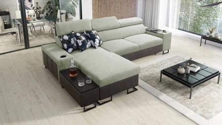 Ecksofa mit Schlaffunktion Flavio mint / graphit links elegantes Ecksofa mit einer seitlich öffnenden Verlängerungsstange