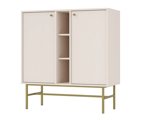 Kioto III Kommode 100 cm beige modernes Design praktische Einlegeböden goldene Griffe Metallrahmen