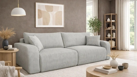 Sofa Fiesta hellgrau funktionelles Wohnzimmersofa mit Bettzeugablage elegantes Design Cordstoff