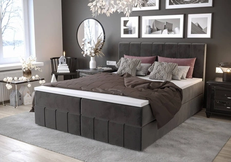 Boxspringbett Casey 140x200 grau Bett im modernen skandinavischen Stil mit markantem Kopfteil