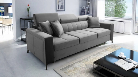 Sofa mit Schlaffunktion Nausa Grau mit verstellbaren Kopfstützen widerstandsfähig gegen Abrieb und Kratzer bequem zum Entspannen