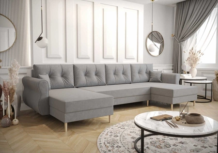 Ecksofa mit Schlaffunktion Wilkins U hellgrau komfortables Ecksofa weicher Stoff modernes Design, das sich in jede Einrichtung einfügt