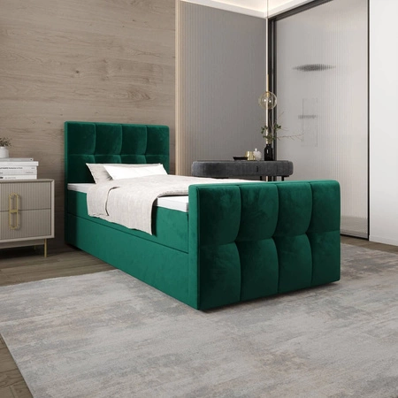 Boxspringbett Manhattan 120x200 flaschengrün im modernen skandinavischen Stil mit gepolstertem Kopfteil und Fußteil Bett mit Staukasten