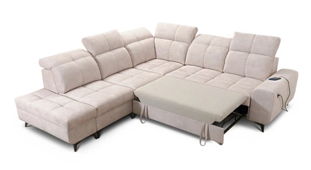 Ecksofa mit Schlaffunktion Buffalo IX gelb linke Seite stilvolles Ecksofa für Zimmer aus Velourstoff Zierkissen