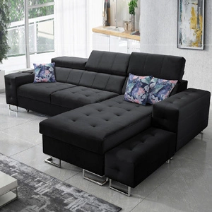 Ecksofa mit Schlaffunktion Hampton schwarz rechte Ecke stilvolle Steppung auf dem Sitz weicher Polsterstoff Ecksofa mit Verlängerung