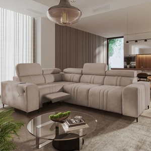 Ecksofa mit Schlaffunktion Castel II Lux hellbraun links komfortables Ecksofa für das Wohnzimmer mit bequemer ausziehbarer Fußstütze