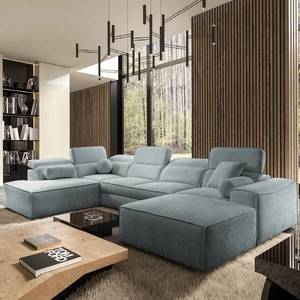 Ecksofa mit Schlaffunktion Viano VI grau blau rechts Design Ecksofa für moderne Einrichtungen zwei Container für Bettzeug