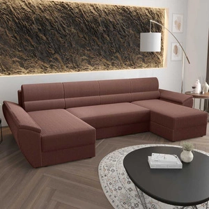 Ecksofa mit Schlaffunktion Fogu U III Indisch rosa stilvolles Ecksofa mit Armlehnen und Bettzeugablage Cordstoff