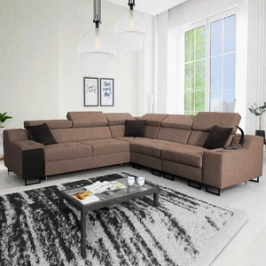 Ecksofa mit Schlaffunktion Alcamo III hellbraun rechts funktionelles Ecksofa mit einer Schublade in der Seite zwei Behälter für Bettzeug