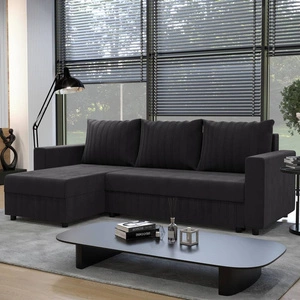 Ecksofa mit Schlaffunktion Pasco in Graphit linke Ecke Klassisches Ecksofa, das sich in jede Einrichtung einfügt Ziernähte