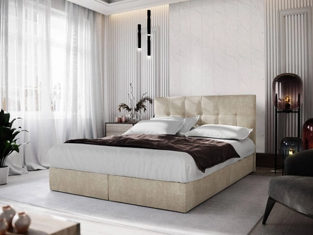 Boxspringbett Harmony 160x200 beige Bett im modernen skandinavischen Stil mit Kopfteil mit Zierknöpfen