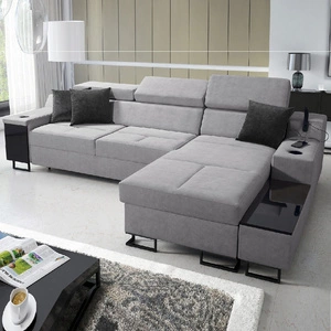 Ecksofa mit Schlaffunktion Alcamo grau rechts elegantes und stilvolles Ecksofa mit einer ausziehbaren praktischen Schublade an der Seite des Möbels