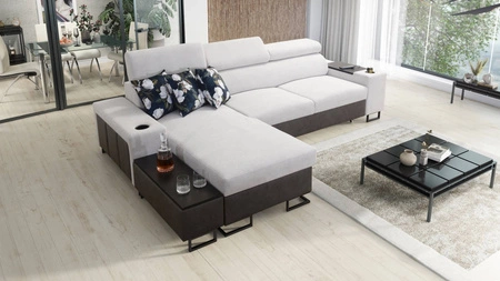 Ecksofa mit Schlaffunktion Flavio graue Esche / Graphit links elegantes Ecksofa mit einer seitlich zu öffnenden Verlängerungsstange
