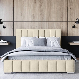 Polsterbett Insam 140x200 beige stilvolles Bett mit Bettzeugablage komfortables Kopfteil besticht durch sein elegantes Design